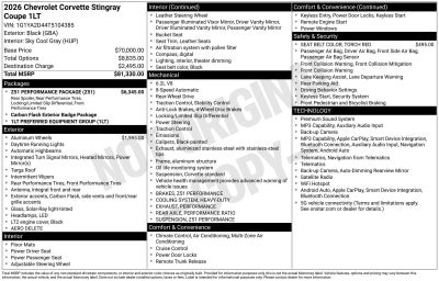 2026 Chevrolet Corvette Stingray 1LT